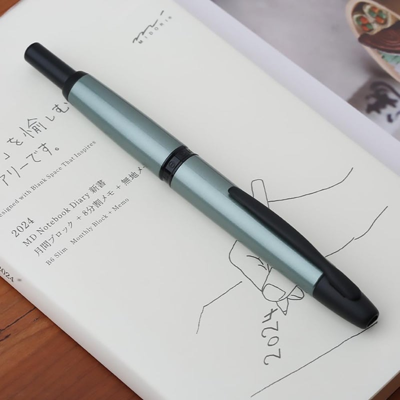 erofa Majohn A1 Press Fountain Pen Fine Nib with Box, Retractable Green Metal Ink Pen with Converter Writing Set (Black Clip Version) - Image 1
